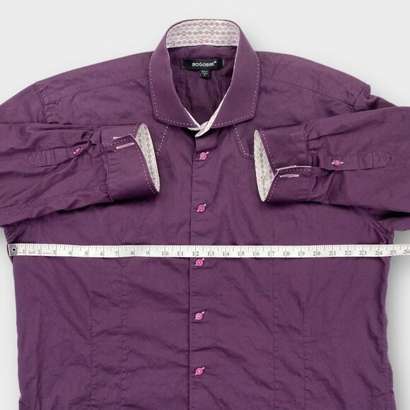 Bogosse Dress Shirt Mens 3XL 18 ½ Aramis Blank Stitch Purple Cutaway French Cuff - Picture 10 of 16